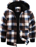 Boys Flannel Jacket Sherpa Lined Hoodie Zip Up Fleece Coat - Warm