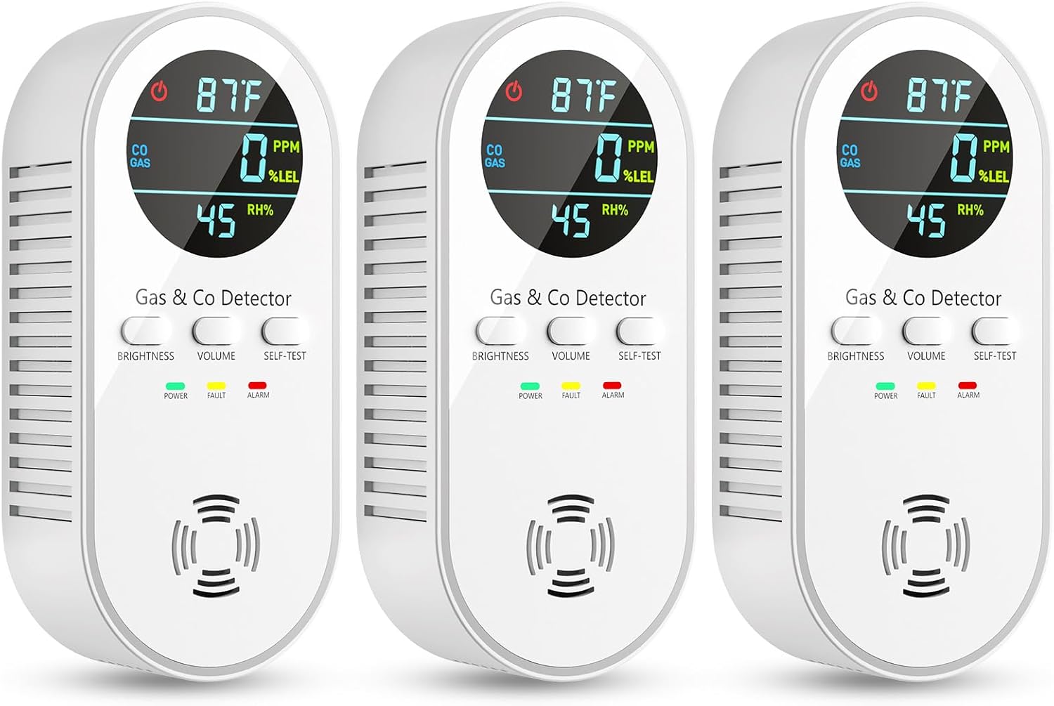 5-in-1 Carbon Monoxide Detectors with HD Digital Display