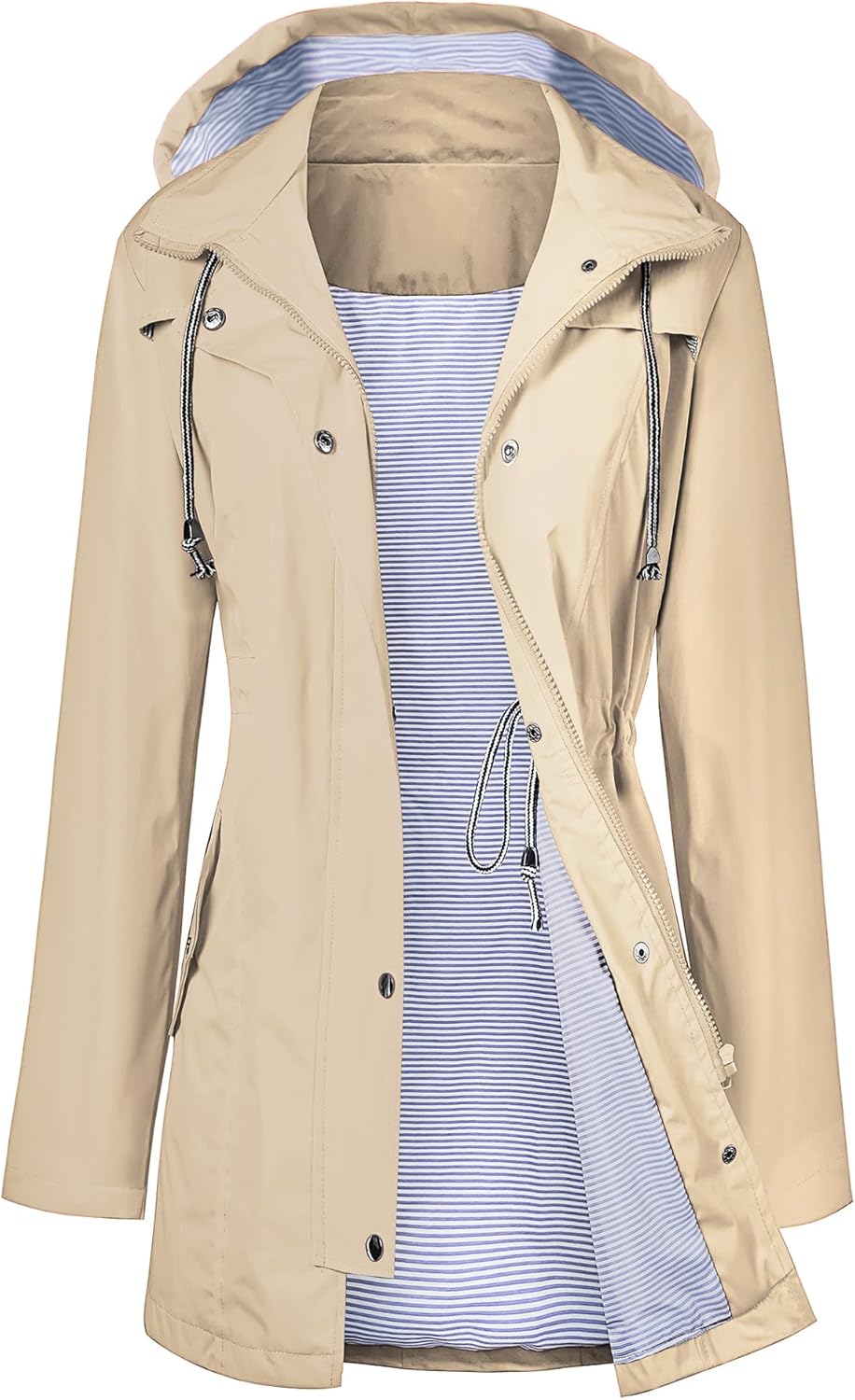 LOMON Raincoat Women Waterproof Long Hooded Trench Coats