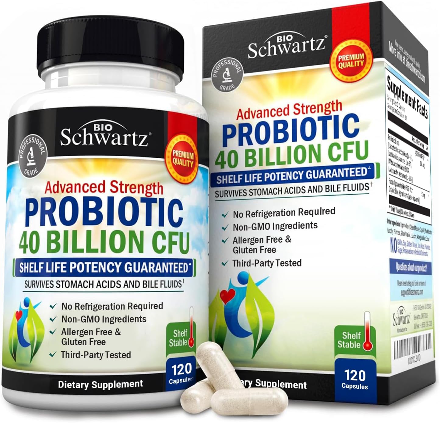 BioSchwartz Daily Probiotic Supplement for Gut Health - 120 Count