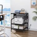3 Tier Large Printer Stand with Power Outlet and USB - Rolling Cart