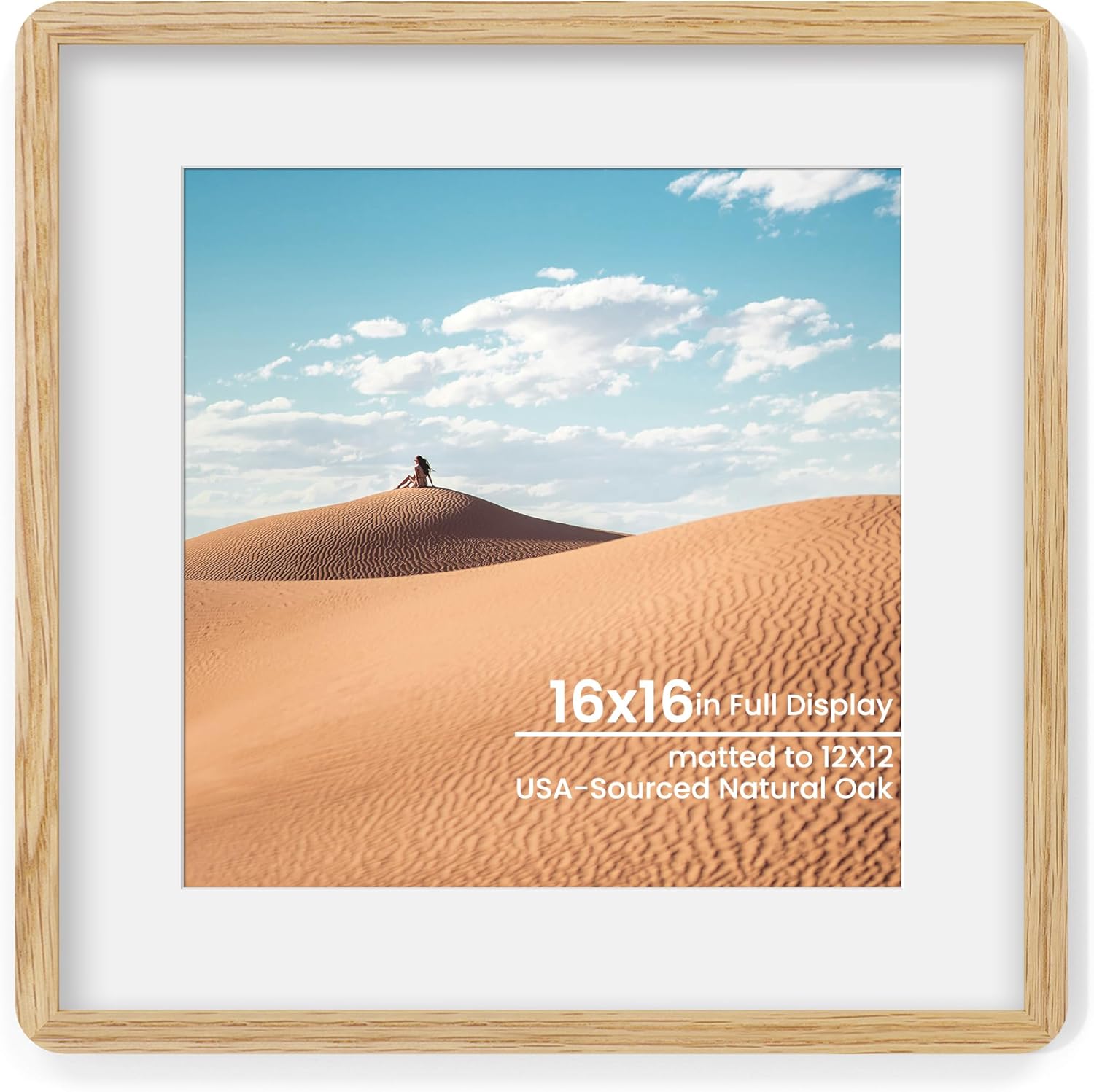 16x16 Picture Frame in Solid Oak Wood for Photos and Art