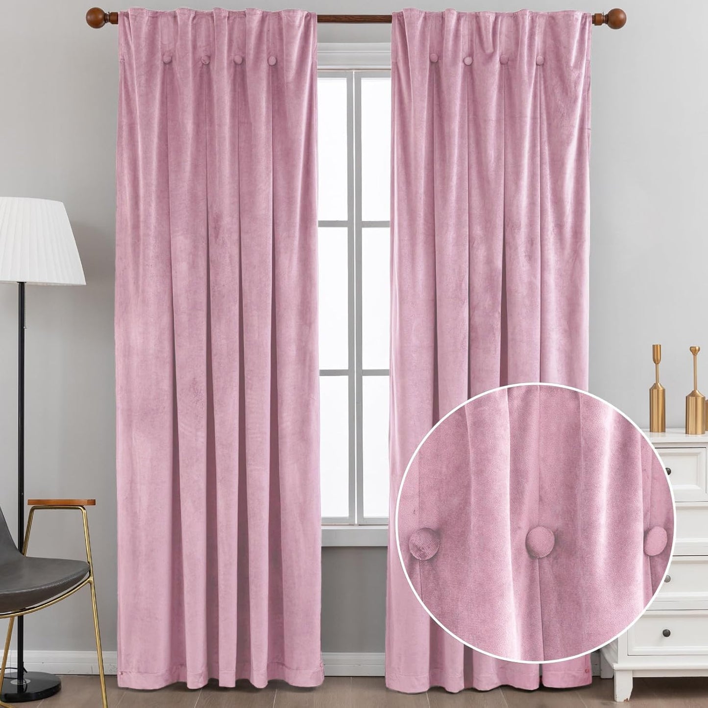 BRIGHTSHEER Pink Velvet Room Darkening Curtains - Luxe Insulation
