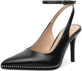 Women's Black Slingback Heels with Ankle Strap - 3.5in Elegant Pumps