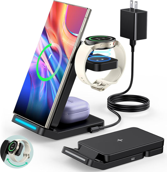Foldable Wireless Charger for Samsung Devices - 3 in 1 Fast Charging