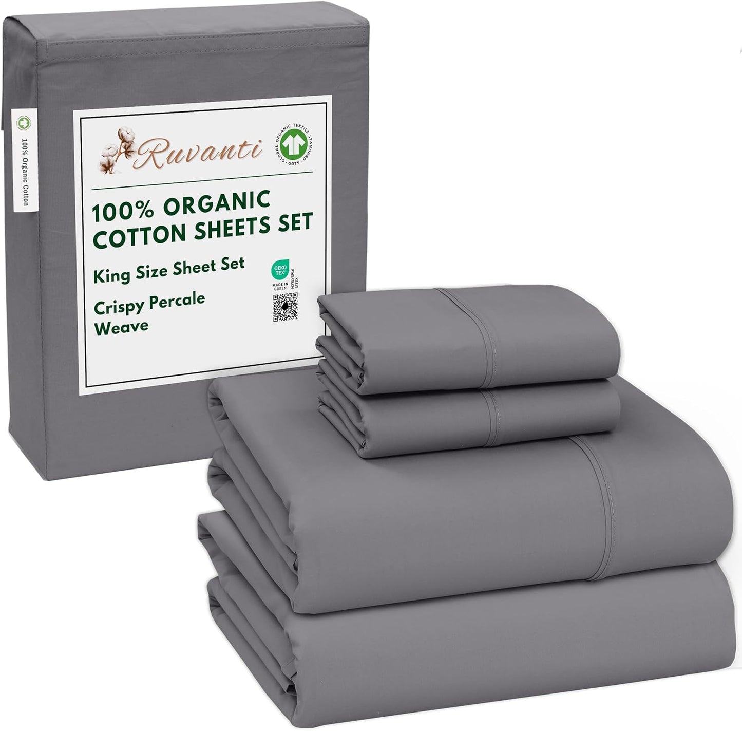100% Organic Cotton King Size Sheets with Deep Pockets