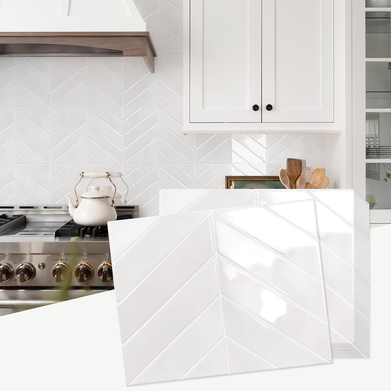 Thicker Herringbone Peel and Stick Backsplash for Easy DIY