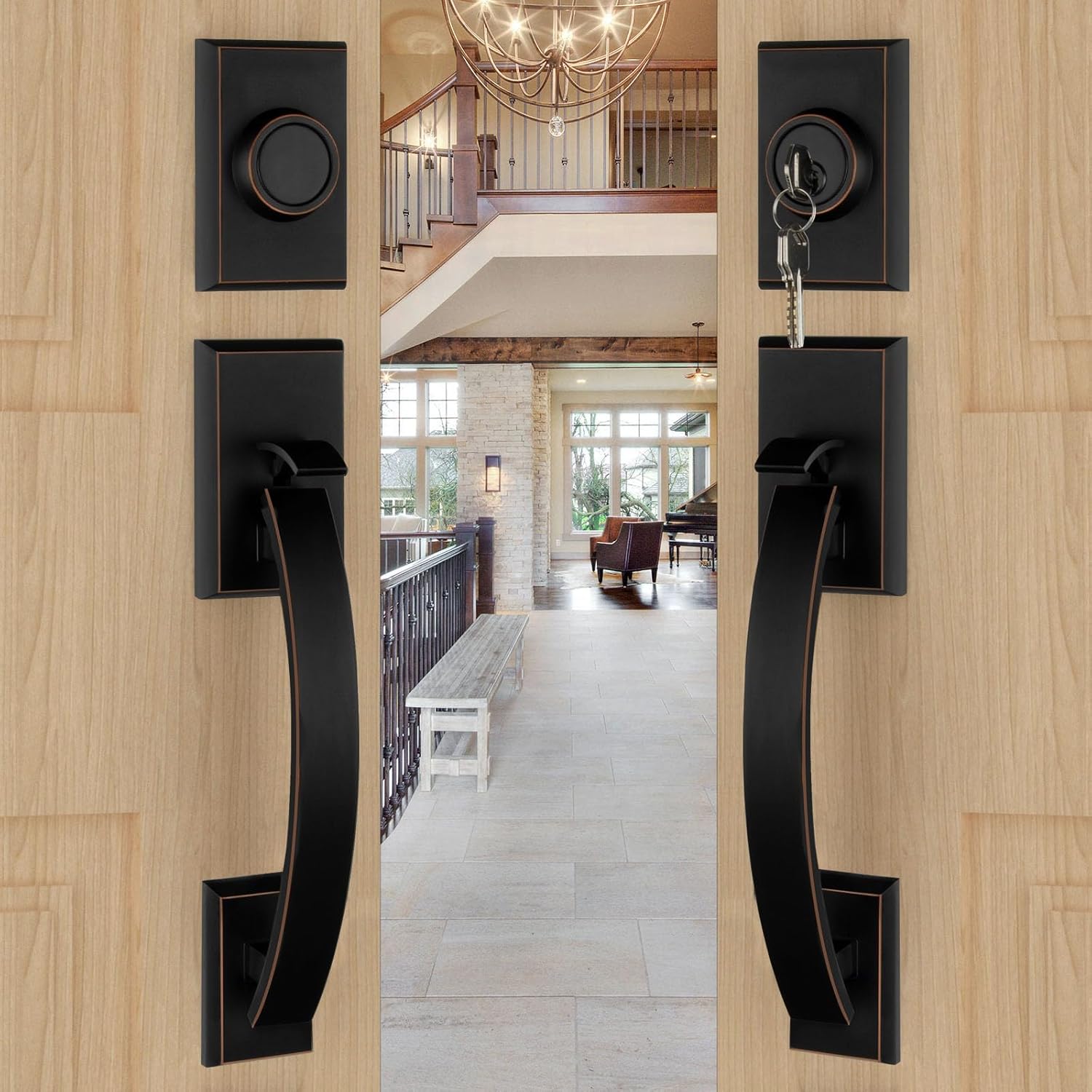 Goldenwarm Double Front Door Lock Set in Oil Rubbed Bronze Finish