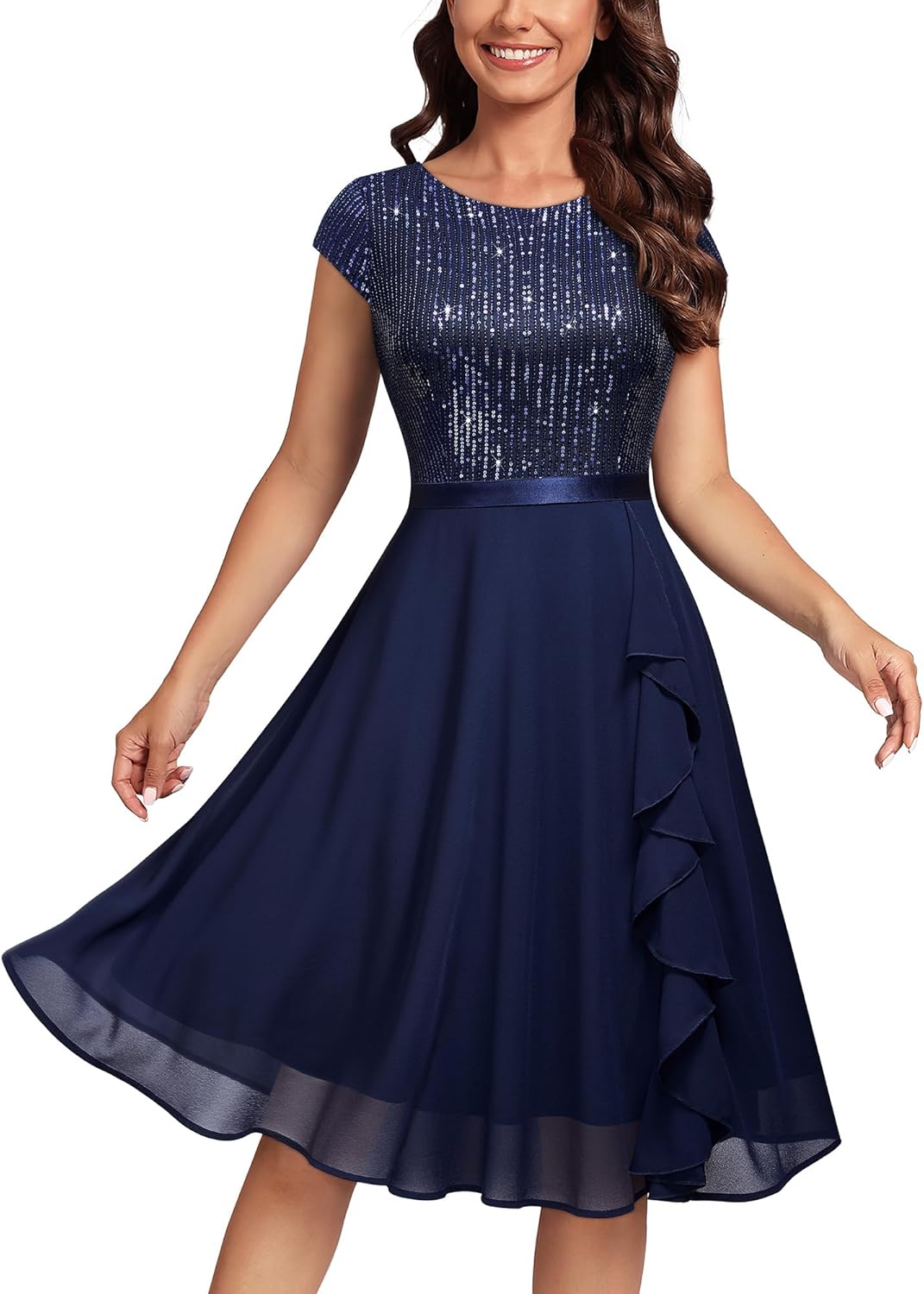 MISSMAY Women's Elegant Glitter Sequin Ruffle Cocktail Dress