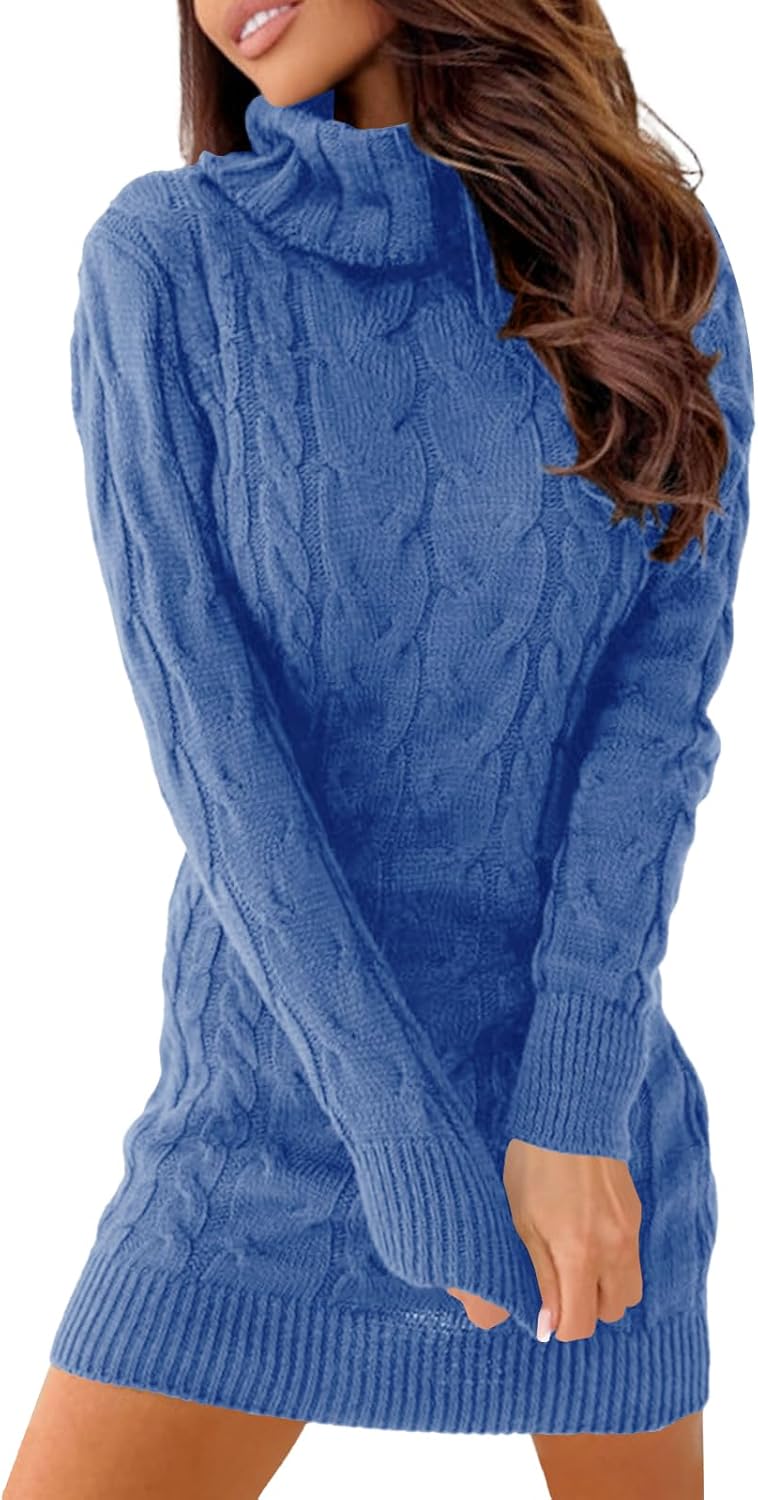 Langwyqu Womens Cable Knit Sweater Dress for Fall Fashion