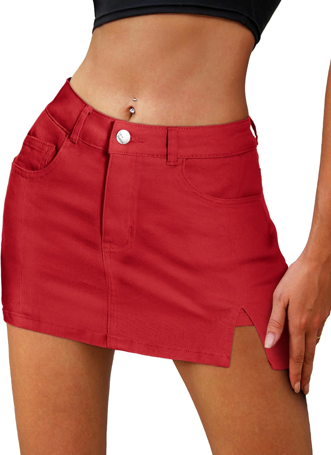 ELLEVEN Womens Side Slit Denim Skort for Stylish Summer Wear