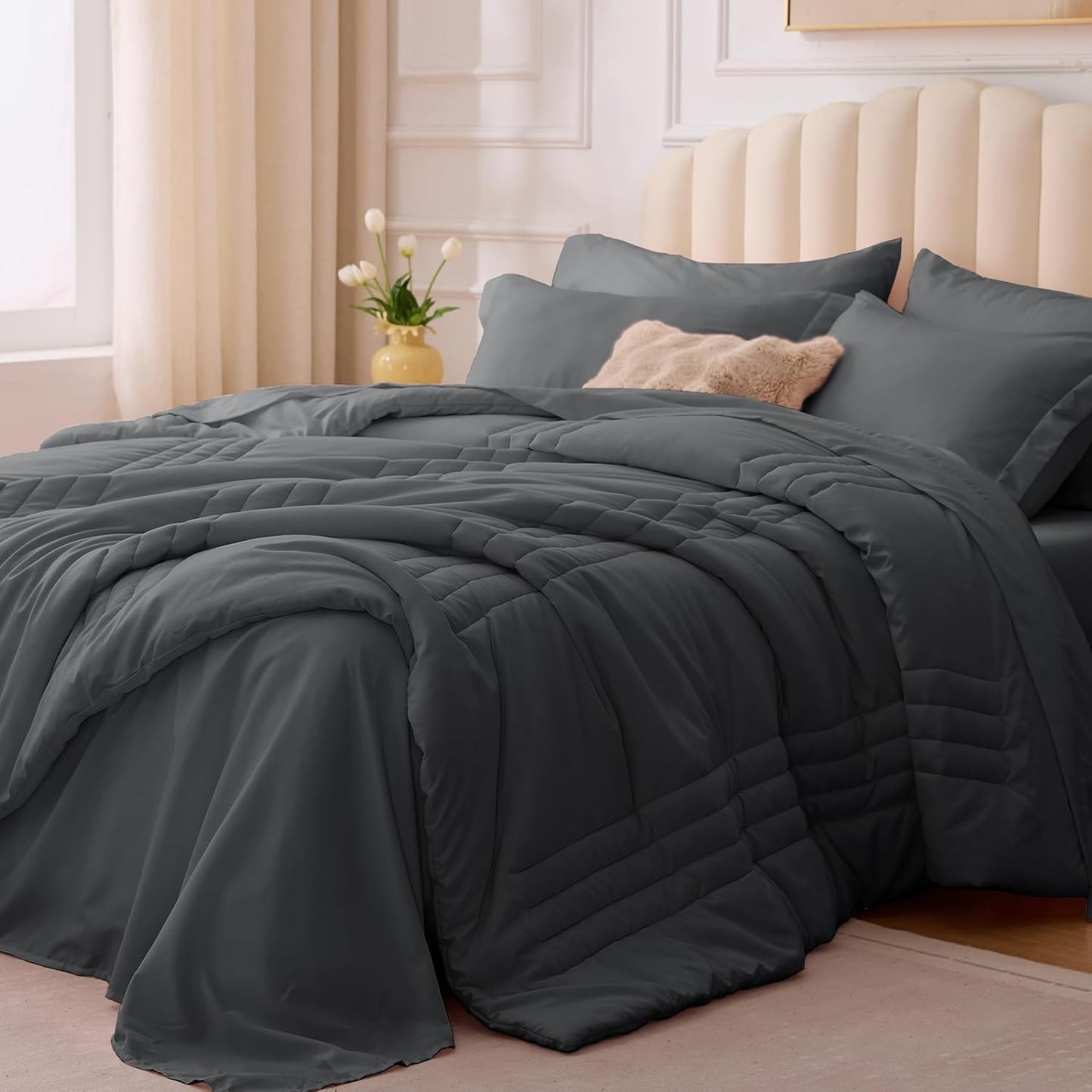 King Comforter Set Dark Grey - Soft Bedding Set for All Seasons