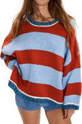 Women's Cozy Fall Striped Color Block Sweater for Stylish Warmth