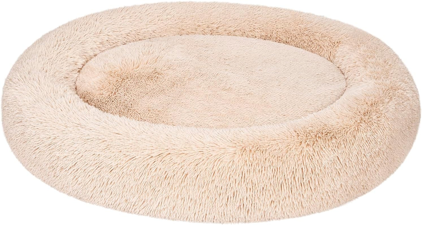 Cozy Donut Pet Bolster Faux Fur Bed for Dogs, 45 in Round