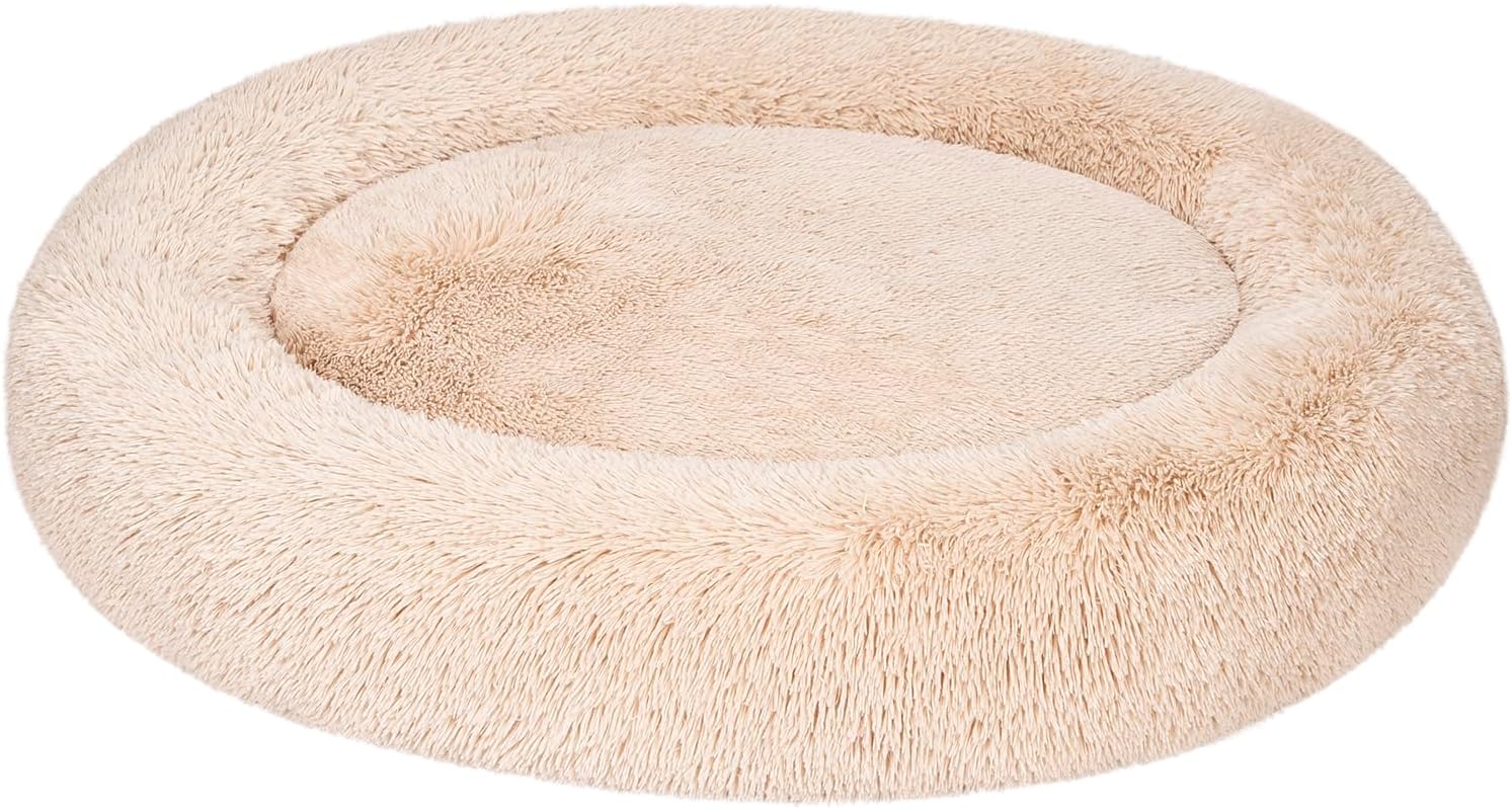 Cozy Donut Pet Bolster Faux Fur Bed for Dogs, 45 in Round