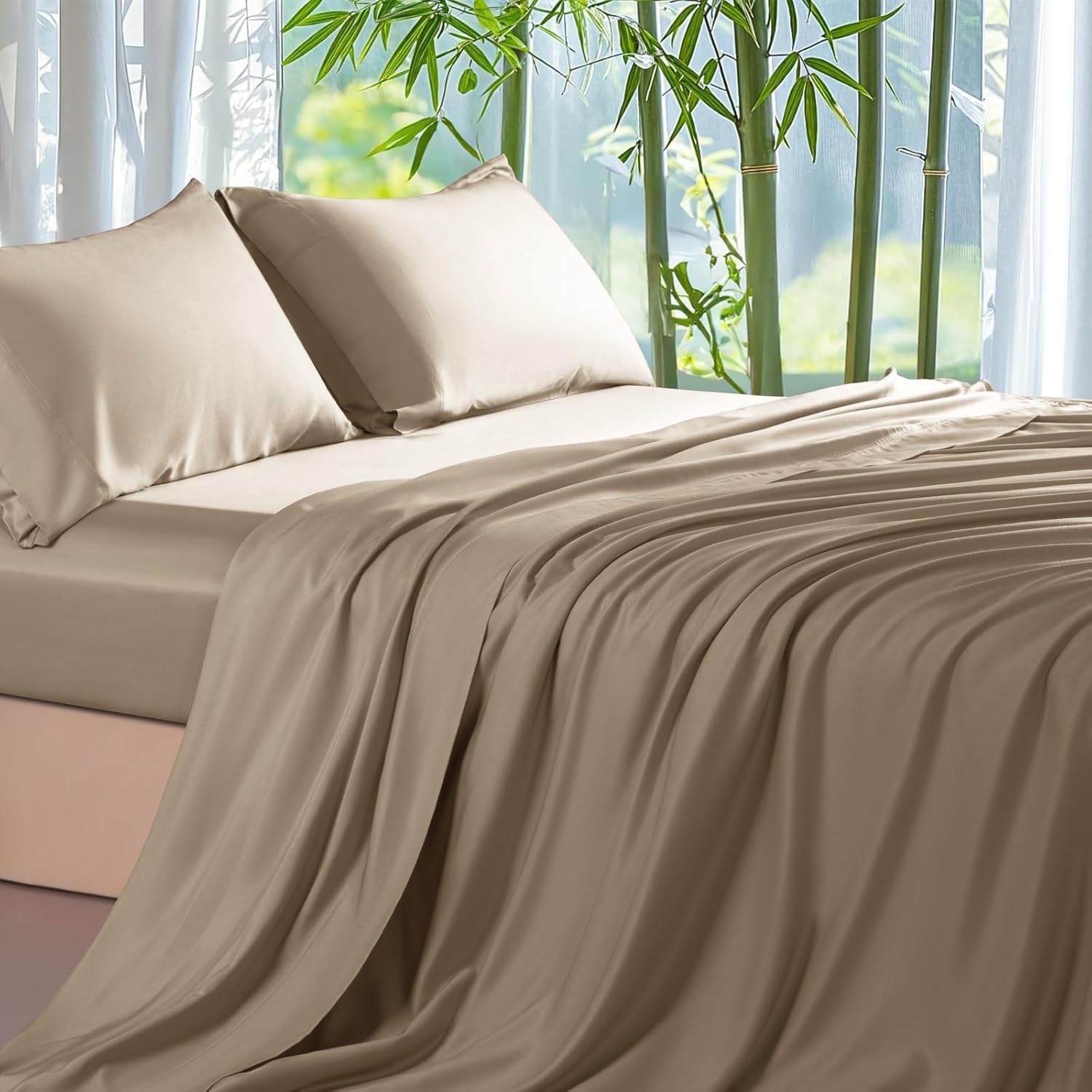 Ultra Cooling Bamboo Sheets Set for Cal King Size Beds