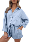 Two Piece Lounge Set Women Pajama Oversized Shirt and Shorts - Soft