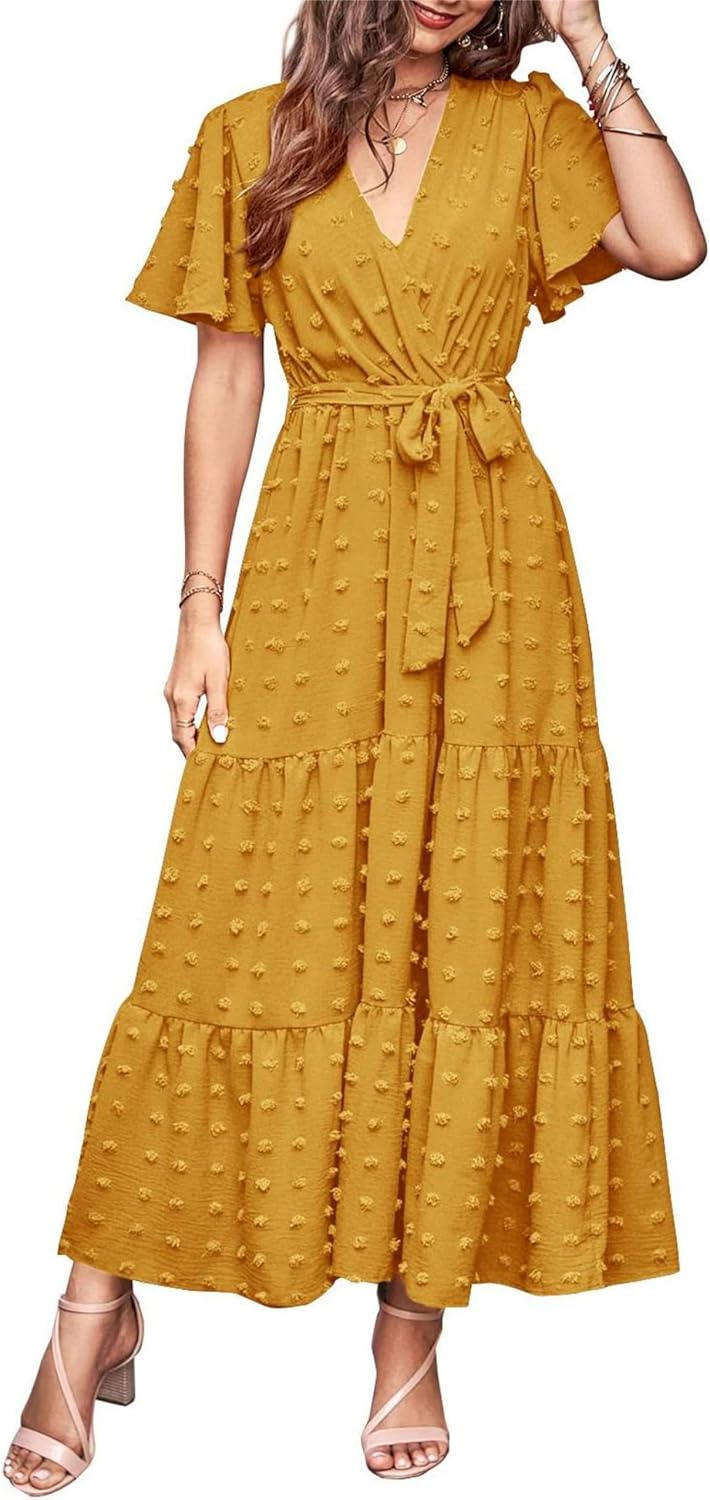 MASCOMODA Womens Summer Swiss Dot Maxi Dress for Every Occasion