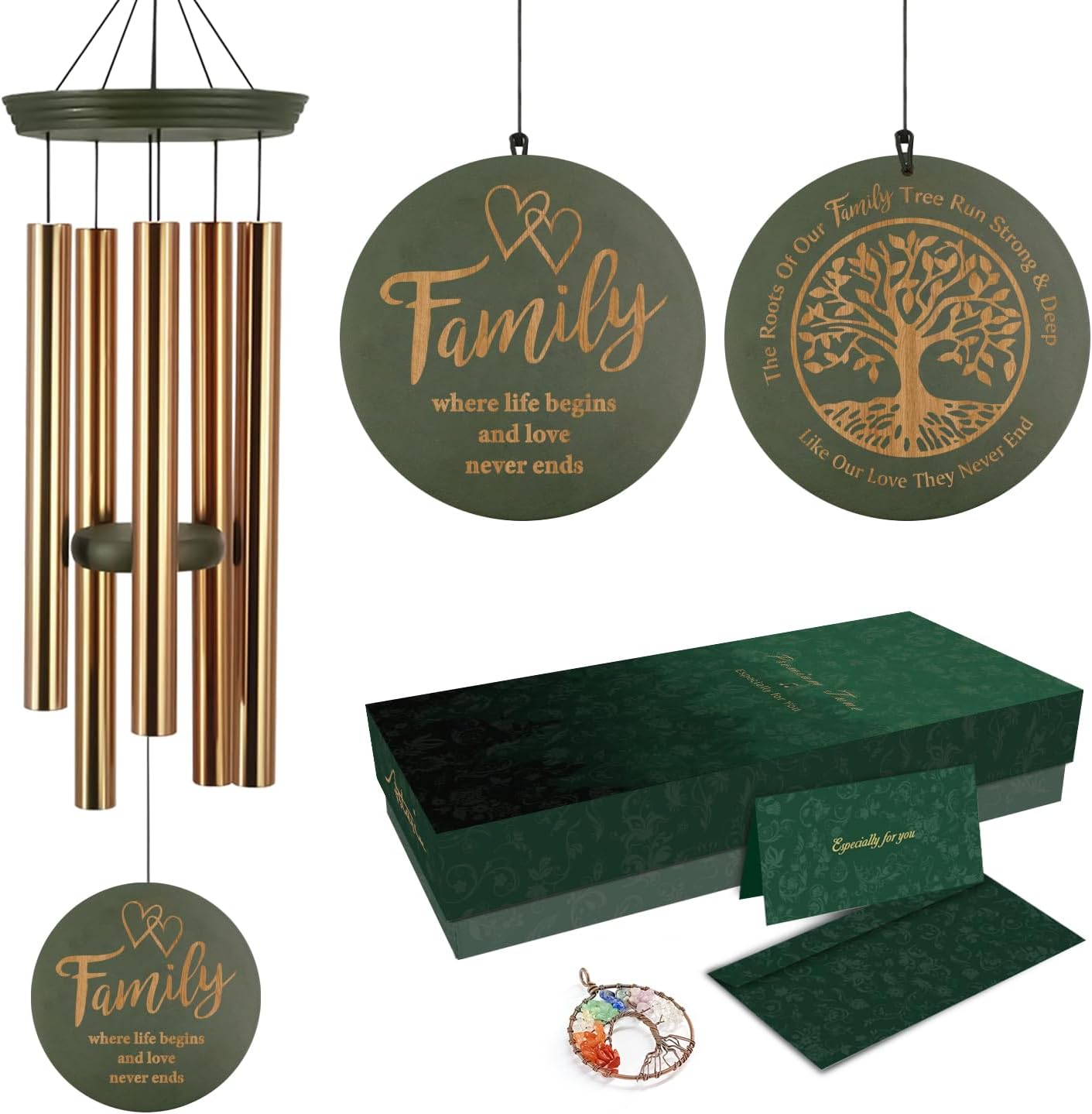 Large Outdoor Wind Chimes with Engraved Tree of Life Design