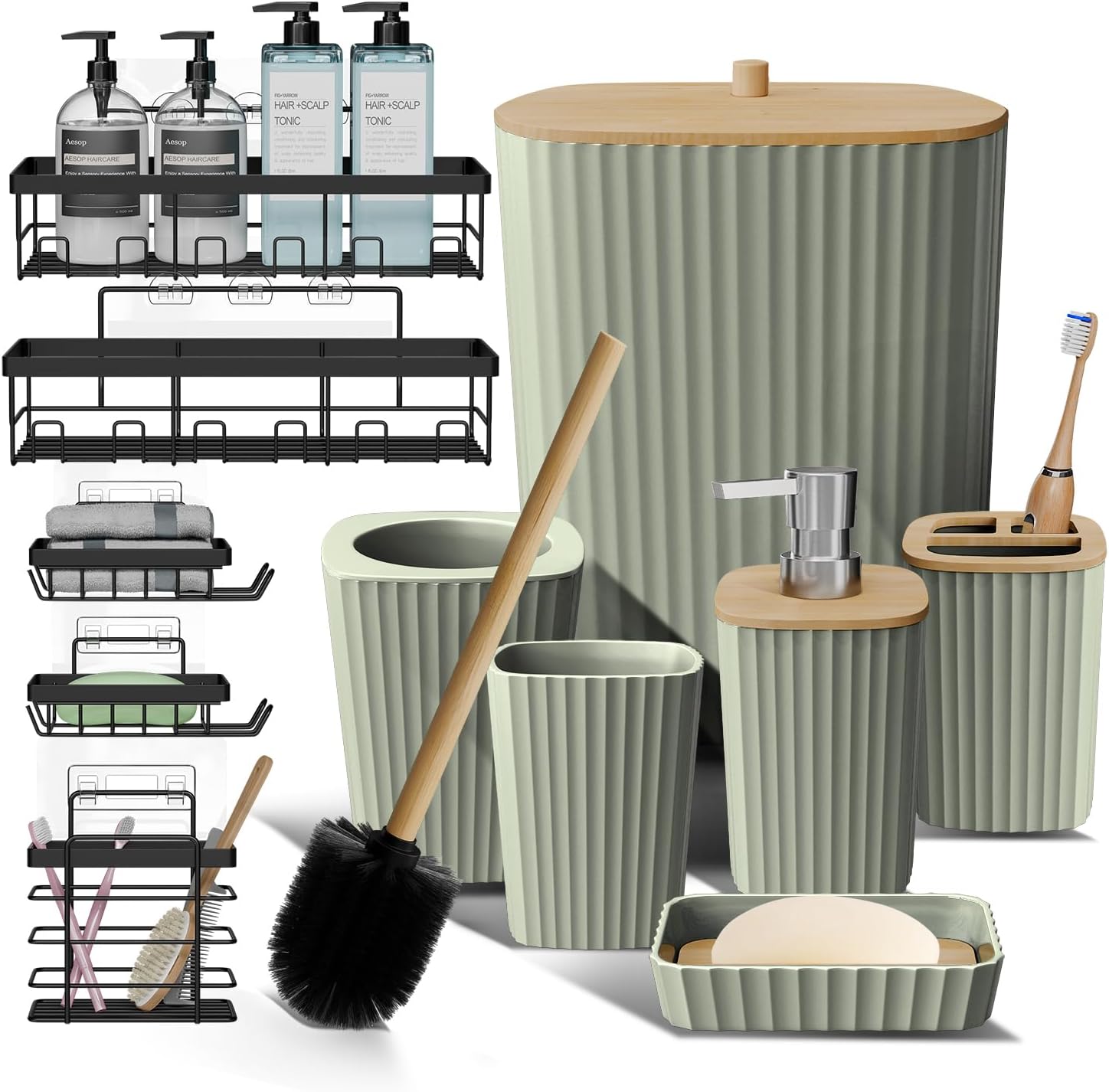 Sage Green Bathroom Accessories Set for Stylish Organization