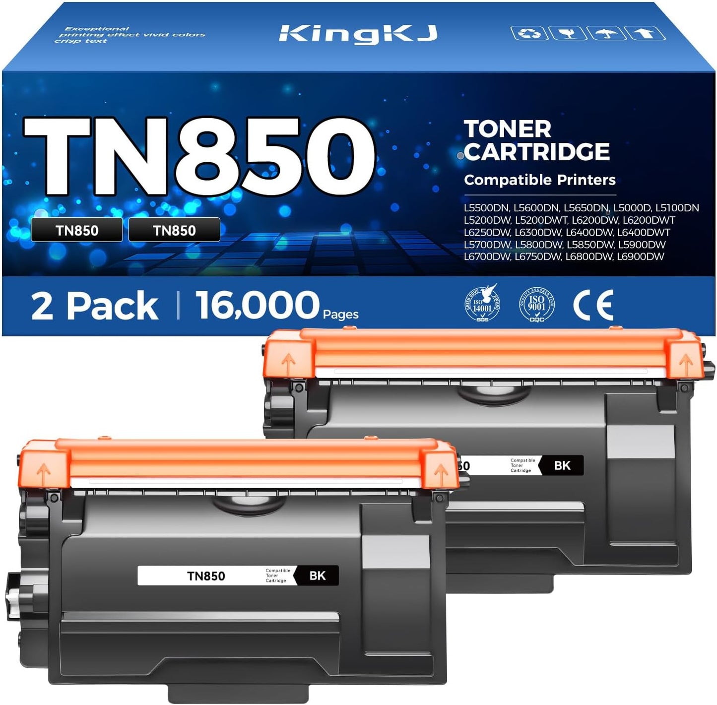 TN850 Black Toner Cartridge 2-Pack High Yield for Brother
