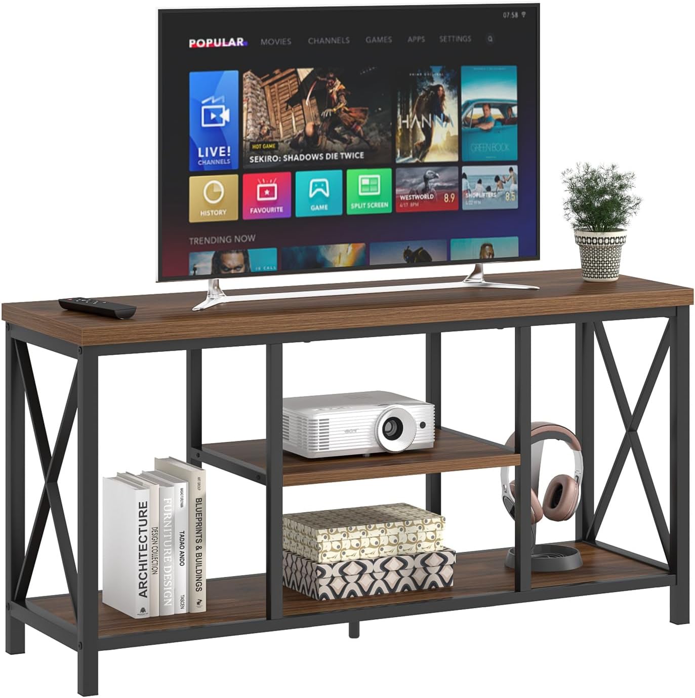 Rustic Wood TV Stand for 55 TVs | Industrial Chic Console