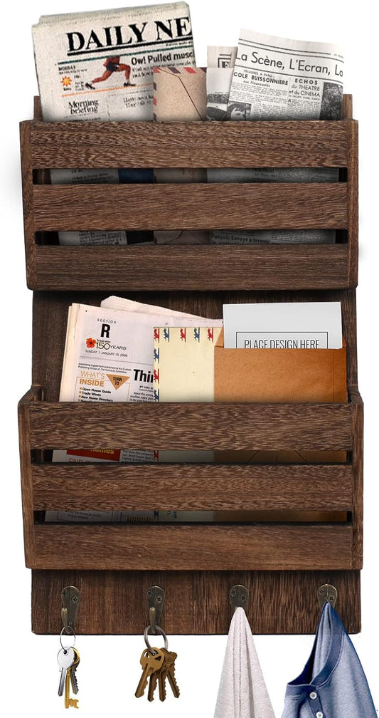 Rustic Mail Organizer with Key Hooks - SWALLOW BRAND