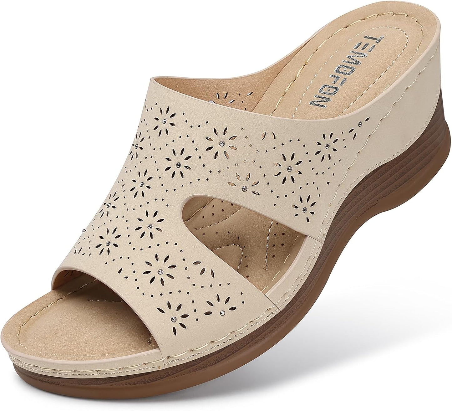 TEMOFON Women Wedge Sandals: Comfortable Casual Slip-On Style