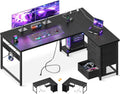 L Shaped Gaming Desk with 4 Drawers and Power Outlets - Organized