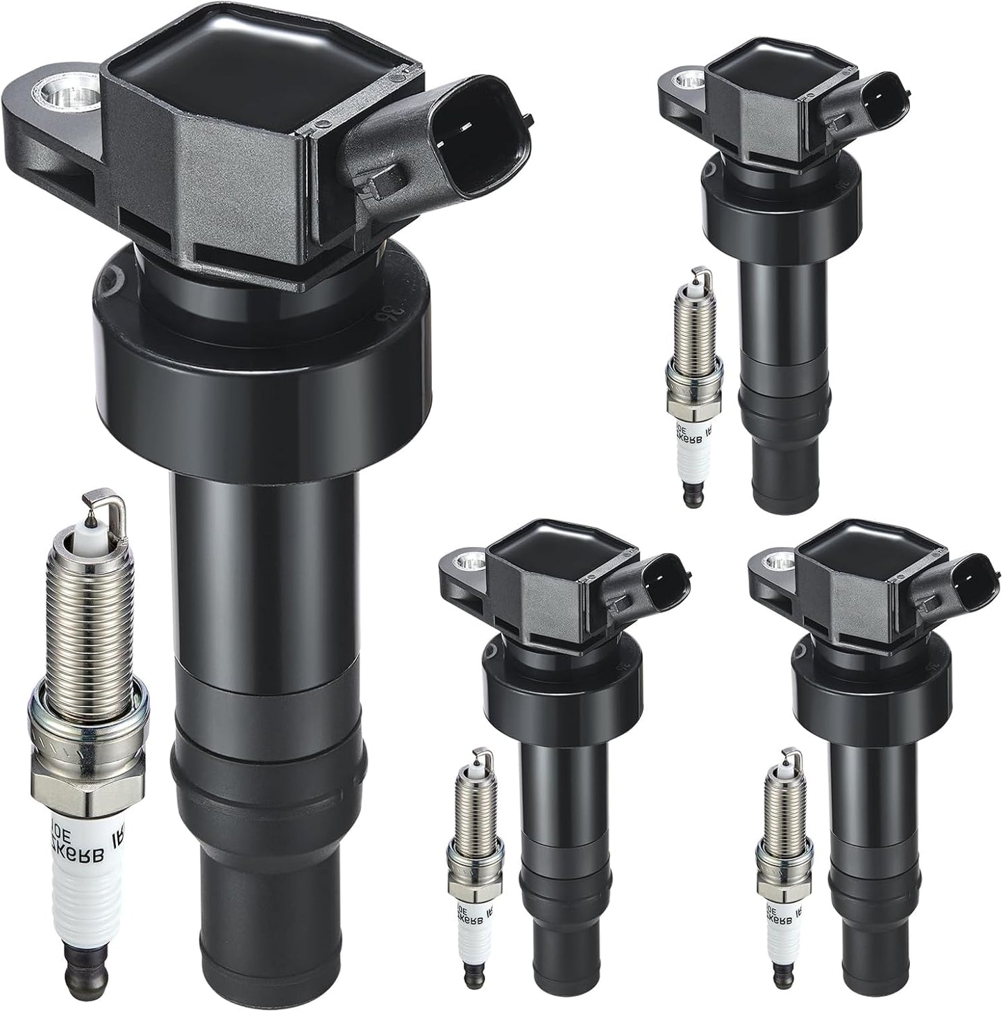 Set of 4 UF652 Ignition Coil Pack and Spark Plugs for Kia Hyundai