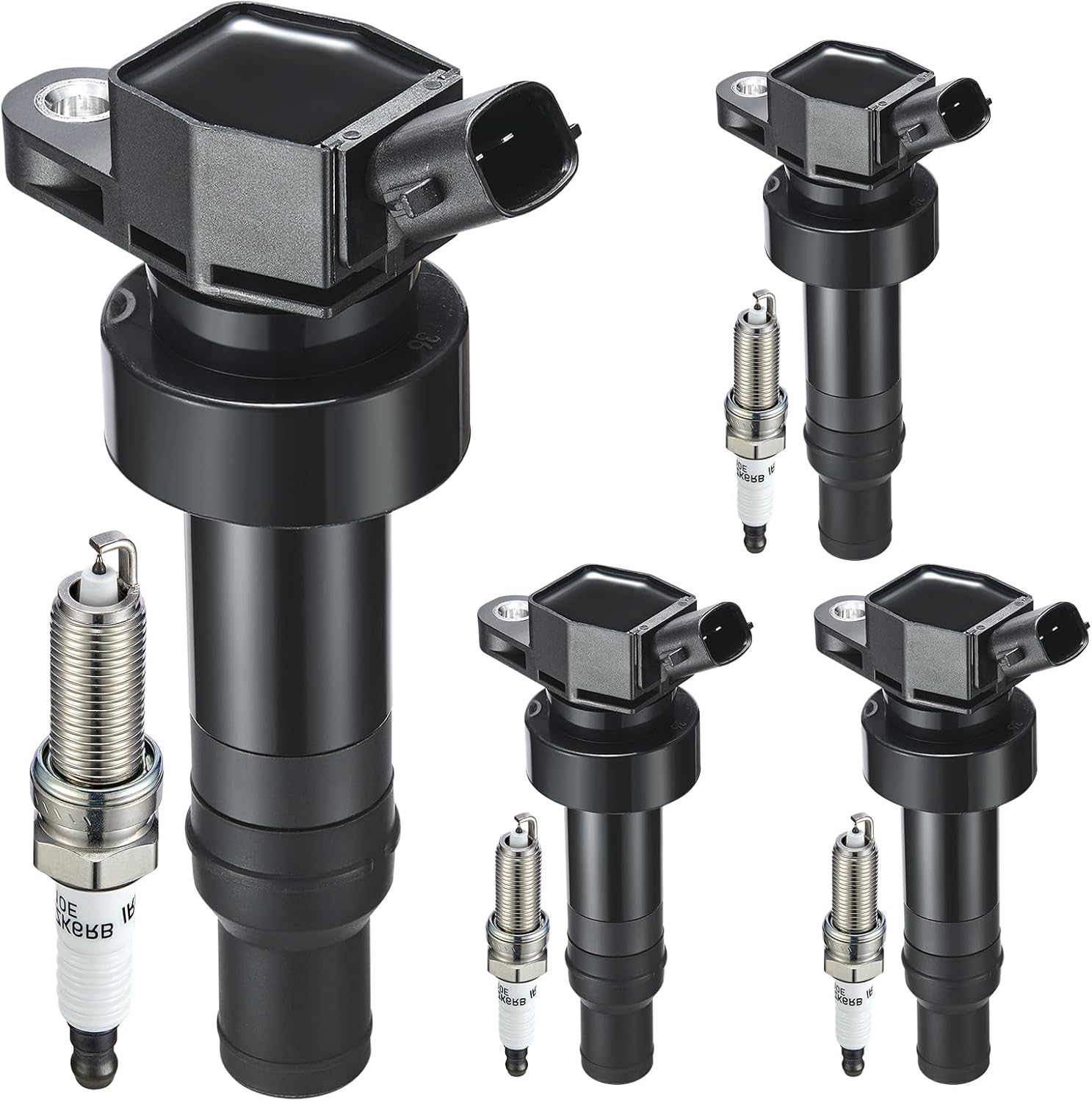 Set of 4 UF652 Ignition Coil Pack and Spark Plugs for Kia Hyundai
