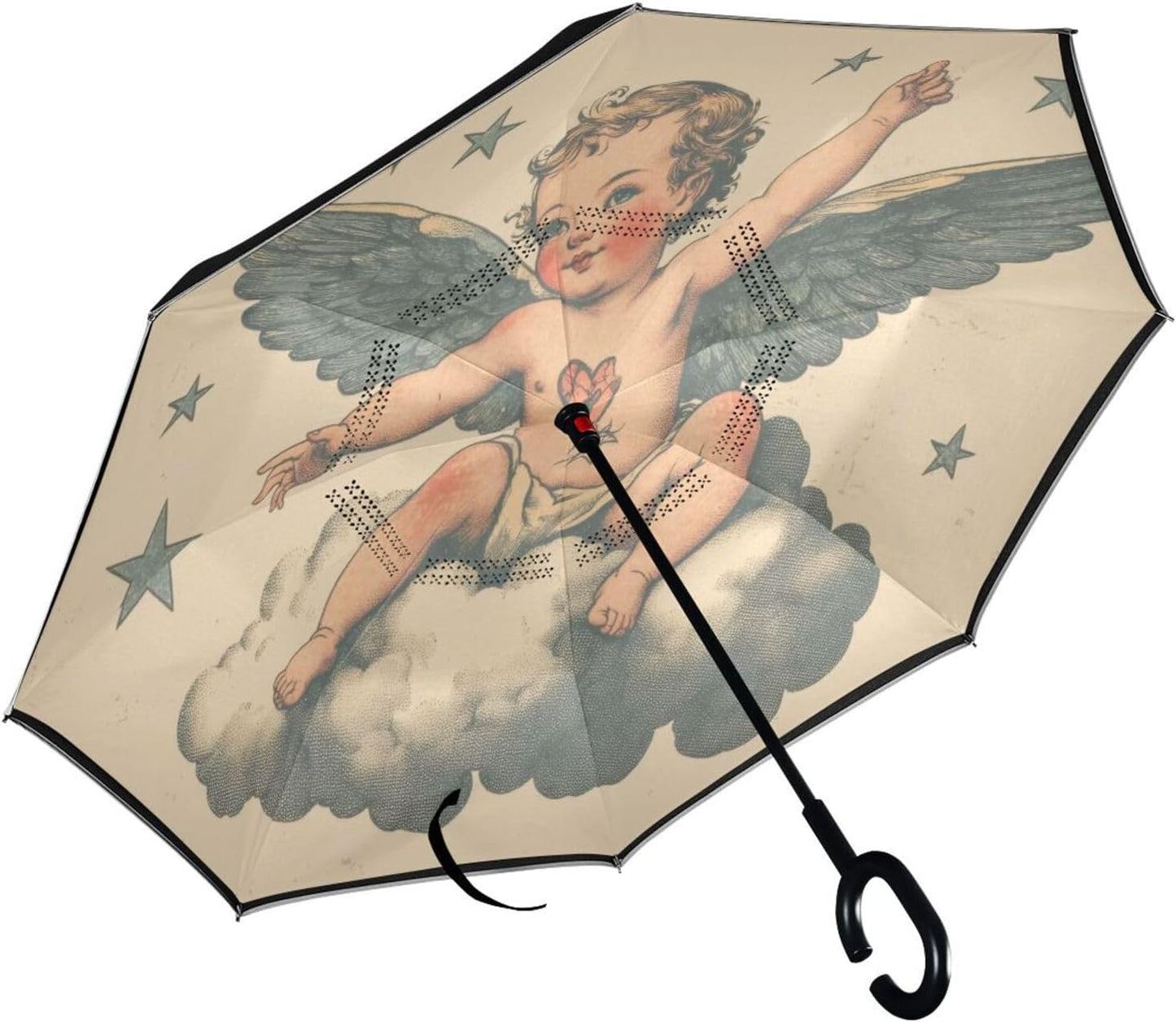 FLildon Cupid Vintage Upside Down Umbrella - Windproof & Reflective