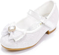 Girls White Mary Jane Dress Shoes - Sparkle Rhinestone Bowknot