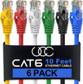 Cat6 Ethernet Cable 10 ft (6 Pack) - High-Speed Pure Copper