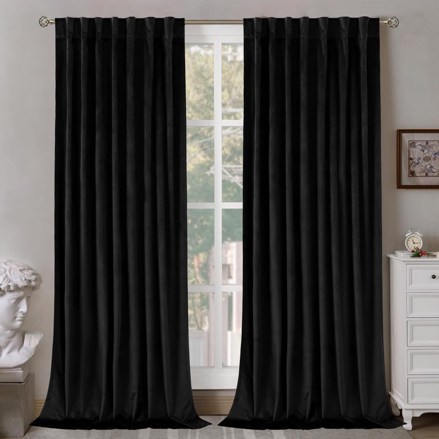 BGment Black Velvet Blackout Curtains for Living Room 60 x 84 in