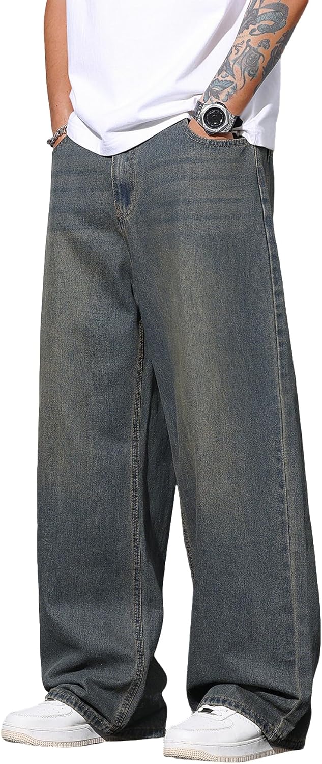 Men's Baggy Jeans Y2K Vintage Wide Leg Denim Pants for Style