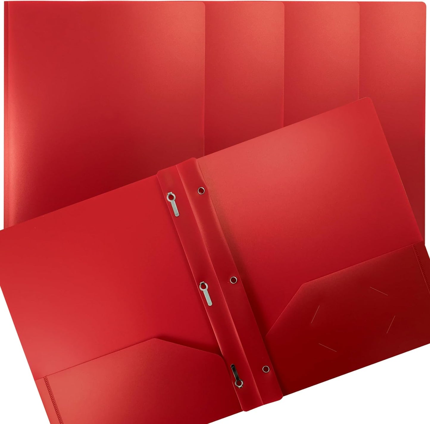 24 Pack Red Plastic Folders with Metal Prongs