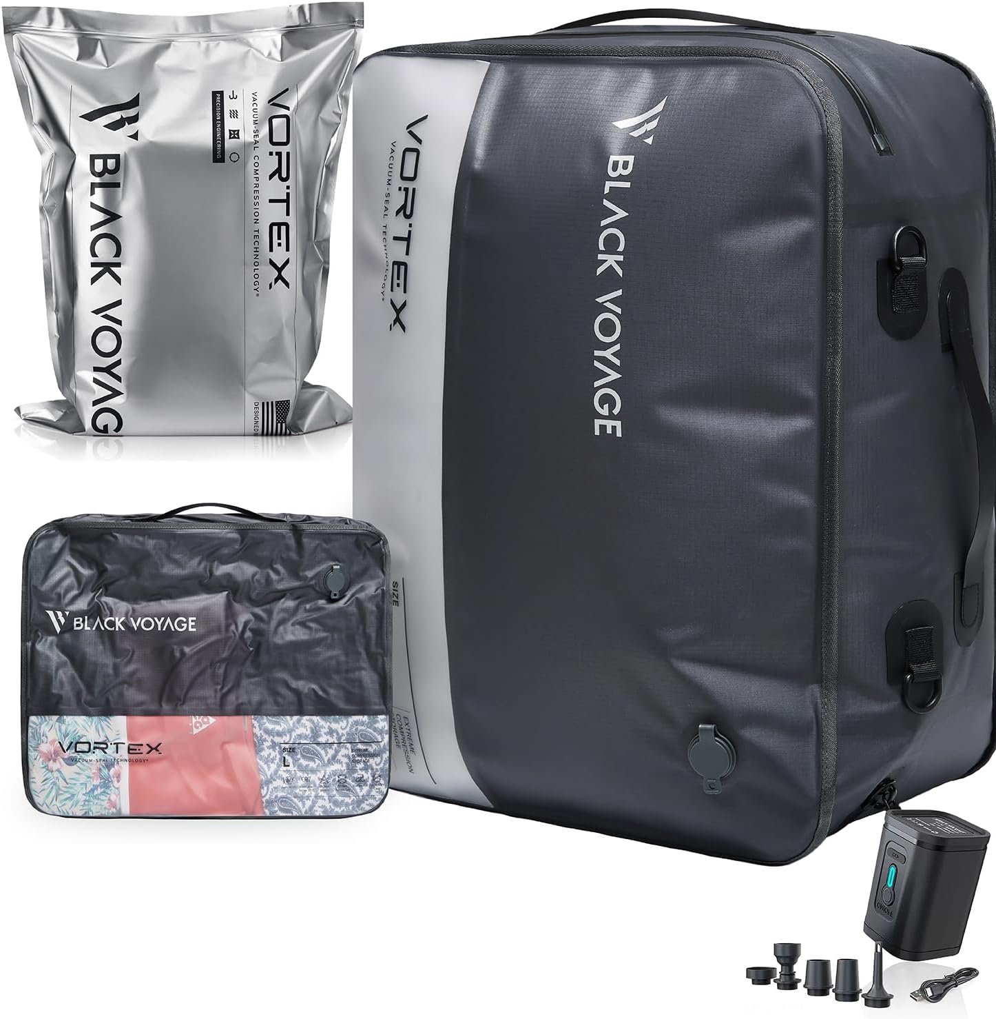 Black Voyage Reusable Vacuum Compression Travel Bag for Packing