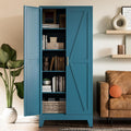 Tall Farmhouse Storage Cabinet with Barn Door - Rustic Blue Pantry
