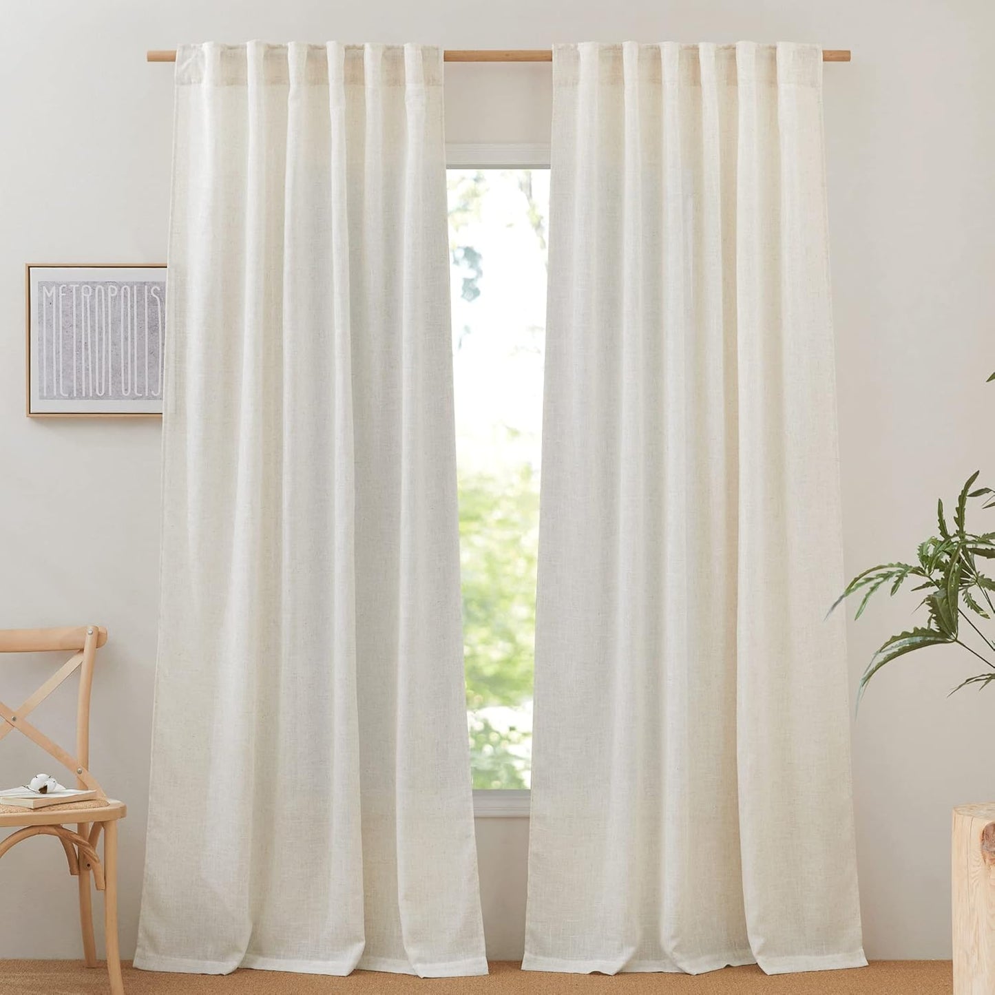NICETOWN Linen Curtains 95 inch Length for Farmhouse Living Room