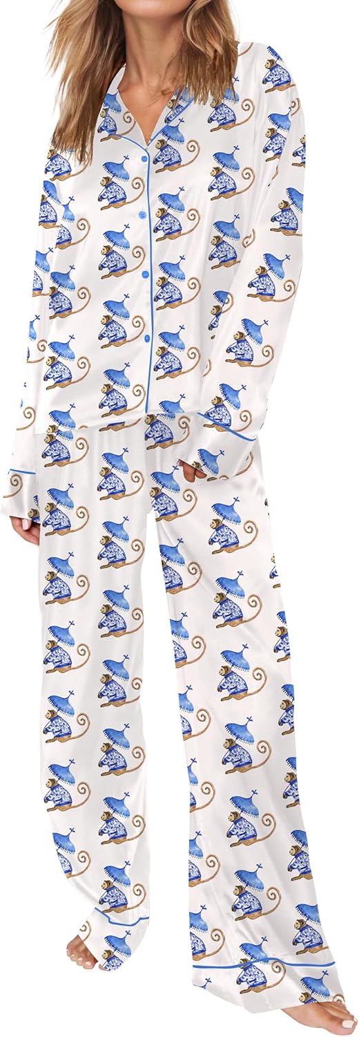 Satin Pajamas Set for Women Long Sleeve Button Down Pjs