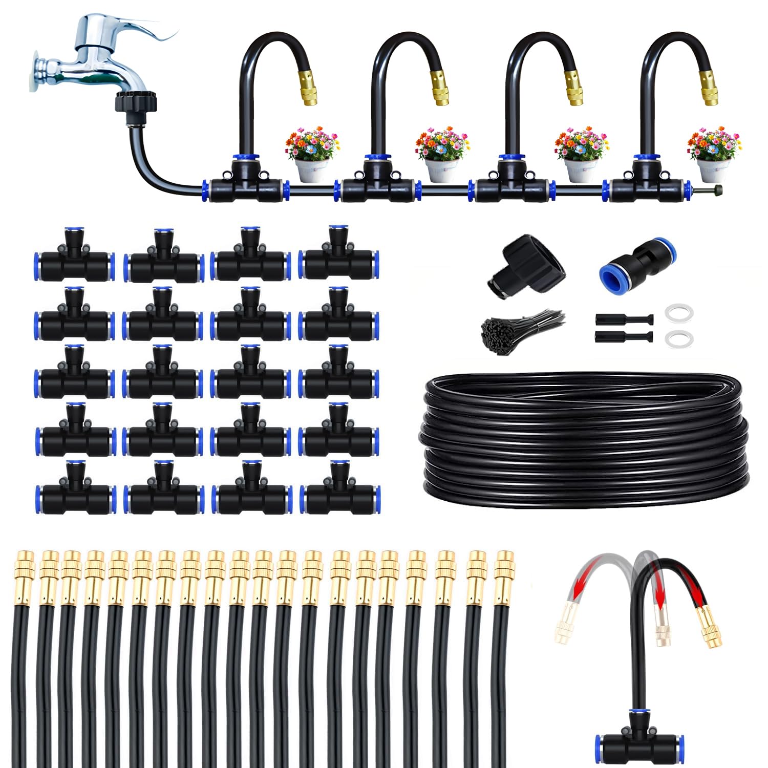 Greenhouse Drip Irrigation Kit with 20 Brass Spray Nozzles