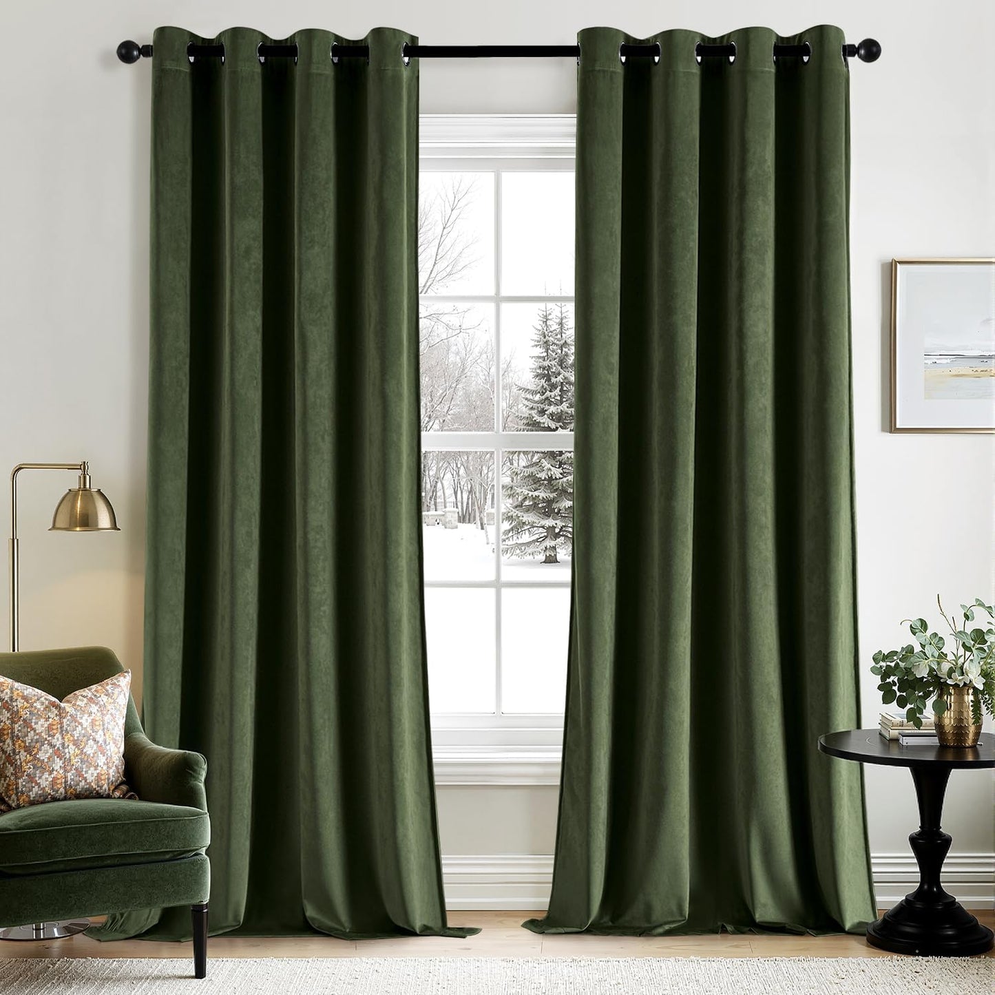 Olive Green Velvet Curtains for Bedroom and Living Room Decor