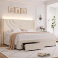 HITHOS King Upholstered LED Bed Frame with Storage - Modern Velvet