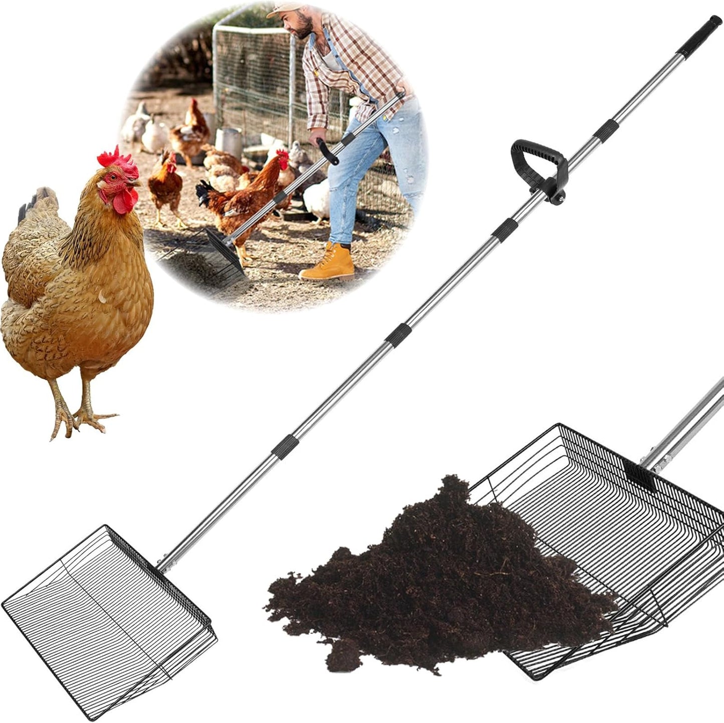 15 Inch Large Chicken Poop Scooper with Ergonomic Grip Design