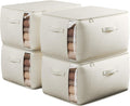 Large Canvas Clothes Storage Bags with Thick Handles - 4 Pack Beige
