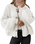Oversized Cardigans Button Up Long Lantern Sleeve Chunky Knit - Cozy