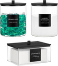 Glass Jars and Acrylic Dryer Sheet Holder 3 Pack - Black, Bamboo Lids