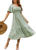 Glamaker Smocked Square Neck A-Line Maxi Dress - Flowy Summer Comfort