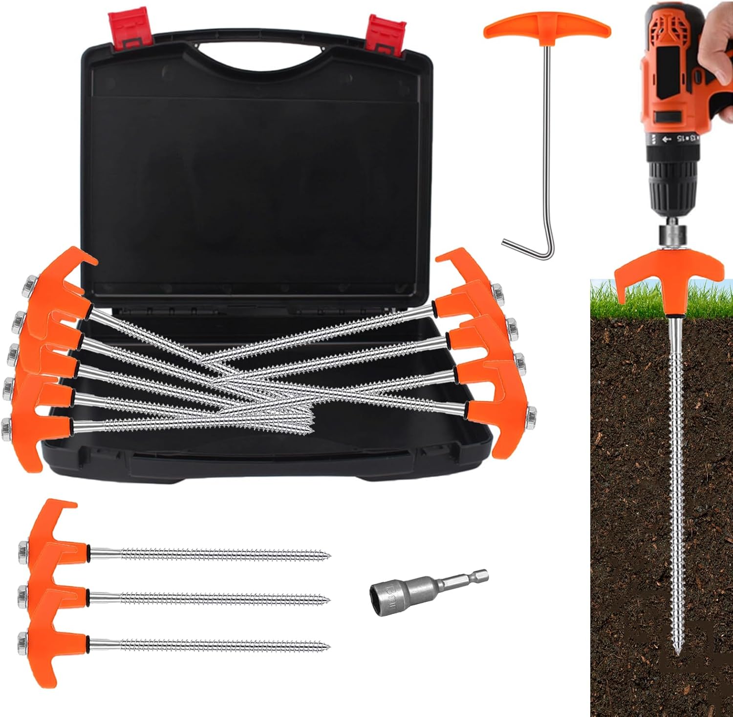 Heavy Duty Screw-In Tent Stakes 12 Pack - Ultimate Anchoring Solution